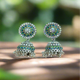 Round Oxidised Peacock Jhumka